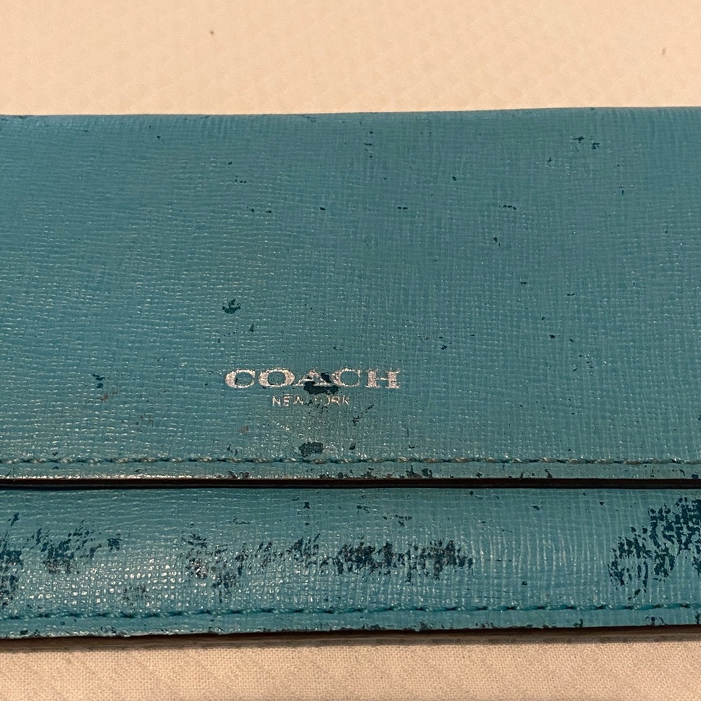 Coach Turquoise Blue Rectangular Vintage Fix-Up Distressed Project Wallet - Picture 2 of 13